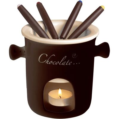 Ensemble de Fondue au Chocolat EXCELSA - Céramique, 7 pièces, Marron - Alimentation Ensemble de Fondue au Chocolat EXCELSA - Céramique, 7 pièces, Marron - Alimentation