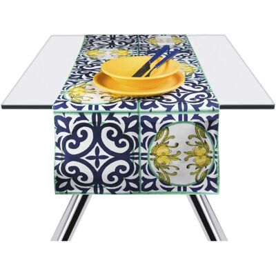 Excelsa Amalfi Table Runner - Cotton, Yellow & Blue, 45x140cm Excelsa Amalfi Table Runner - Cotton, Yellow & Blue, 45x140cm