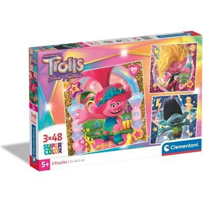 Clementoni Puzzel 3X48el Supercolor Vierkant Trolls - Puzzel Clementoni Puzzel 3X48el Supercolor Vierkant Trolls - Puzzel