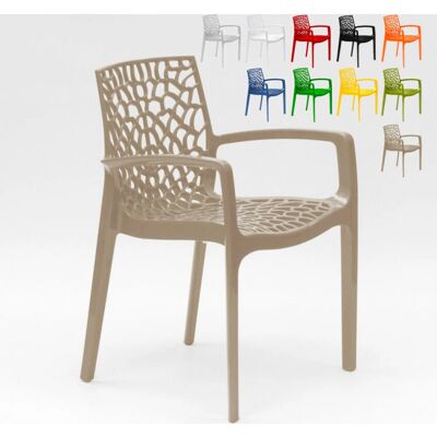 Grand Soleil - Silla de comedor de polipropileno beige con brazos - Hecho en Italia Grand Soleil - Silla de comedor de polipropileno beige con brazos - Hecho en Italia