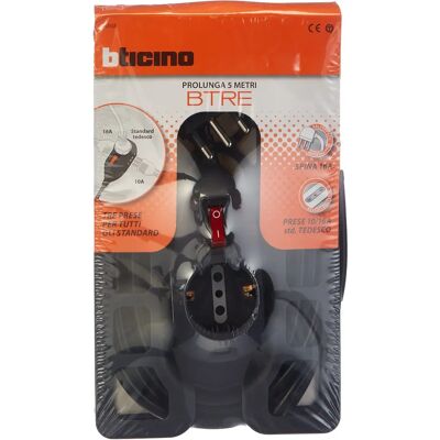 BTicino 3635GB Verlengsnoer - 2P+T 16A, 5m, Grijs BTicino 3635GB Verlengsnoer - 2P+T 16A, 5m, Grijs