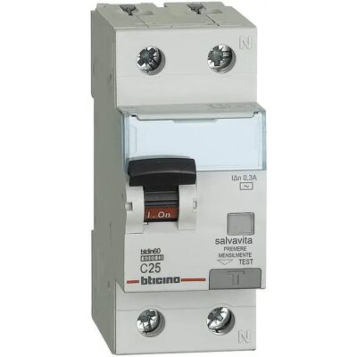 Disjoncteur différentiel Bticino GN8814AC25 - 1P+N 25A IP20 - Publicité Disjoncteur différentiel Bticino GN8814AC25 - 1P+N 25A IP20 - Publicité