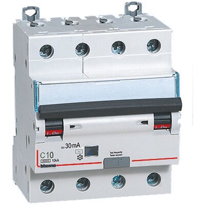 Bticino 4P 10A 30mA Disjoncteur différentiel AC - Protège contre courts-circuits, surcharge, fuite - Publicité Bticino 4P 10A 30mA Disjoncteur différentiel AC - Protège contre courts-circuits, surcharge, fuite - Publicité