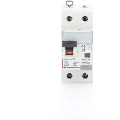 Bticino GA8813AC10 Disjoncteur - 1P+N, 10A, 30mA, 2 Modules - Publicité Bticino GA8813AC10 Disjoncteur - 1P+N, 10A, 30mA, 2 Modules - Publicité