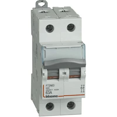 Disjoncteur sectionneur Bticino 2P 63A - 2 Modules - Publicité Disjoncteur sectionneur Bticino 2P 63A - 2 Modules - Publicité