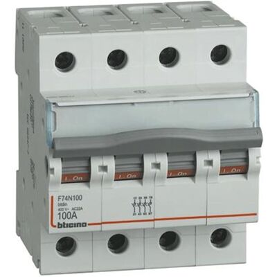 BTicino F74N100 Disjoncteur Modulable - 100A, 4P, 4 Modules - Publicité BTicino F74N100 Disjoncteur Modulable - 100A, 4P, 4 Modules - Publicité