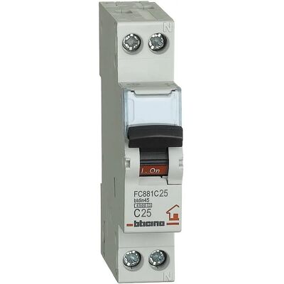 BTicino Disjuntor 25A 1P+N - Interruptor magnético térmico BTicino Disjuntor 25A 1P+N - Interruptor magnético térmico