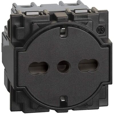 Bticino Power Outlet - 2 Modules, German/Italian Standard, 10/16A, Black Bticino Power Outlet - 2 Modules, German/Italian Standard, 10/16A, Black