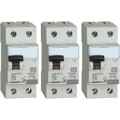 BTicino ASTGC8813AC16 Kit Composto Da 3 Pezzi di Interruttore Magnetotermico Differenziale - Circuit Breaker Kit BTicino ASTGC8813AC16 Kit Composto Da 3 Pezzi di Interruttore Magnetotermico Differenziale - Circuit Breaker Kit