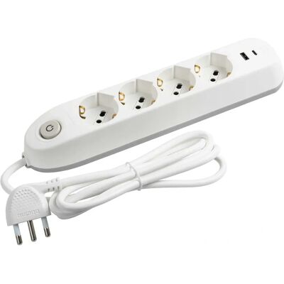 Bticino förlängningssladd Modell P40 - 4 Uttag, Kabel 1,5m, Vit Bticino förlängningssladd Modell P40 - 4 Uttag, Kabel 1,5m, Vit