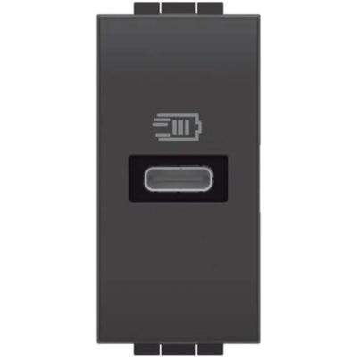 BTicino L4192C Living Light USB-C Oplader - 20W, Antraciet - Type C, 1 Module BTicino L4192C Living Light USB-C Oplader - 20W, Antraciet - Type C, 1 Module