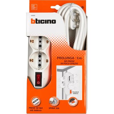 BTicino Model SLOT6 Listwa zasilająca - 6 gniazd, 5m kabel, 16A, Włącznik BTicino Model SLOT6 Listwa zasilająca - 6 gniazd, 5m kabel, 16A, Włącznik