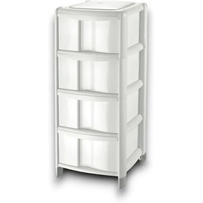Tontarelli Commode en plastique blanc bambou 4 tiroirs - Publicité Tontarelli Commode en plastique blanc bambou 4 tiroirs - Publicité