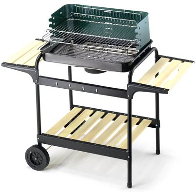 Ompagrill Modello Verde - Barbecue a Carbone Portatile con Mensole in Legno Ompagrill Modello Verde - Barbecue a Carbone Portatile con Mensole in Legno