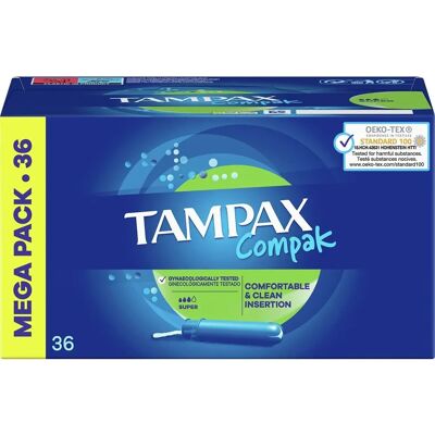 Tampons Super Tampax Compak - Produit d'hygiène - Publicité Tampons Super Tampax Compak - Produit d'hygiène - Publicité