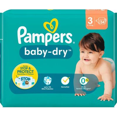 Pampers Baby Dry Size 3 Diapers - 12H Leak Protection Pampers Baby Dry Size 3 Diapers - 12H Leak Protection