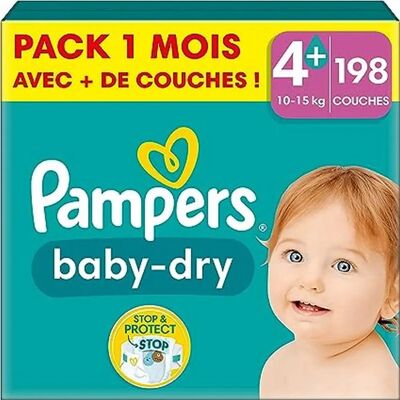 Pampers Baby-Dry Taille 4+ Couches - Protection contre fuites 4-18 Mois Pampers Baby-Dry Taille 4+ Couches - Protection contre fuites 4-18 Mois