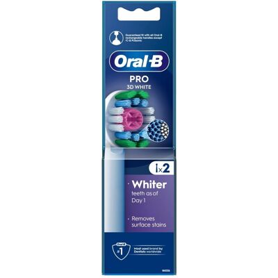 Oral-B Pro 3D White Replacement Brush Heads 2 Pack - White Oral-B Pro 3D White Replacement Brush Heads 2 Pack - White