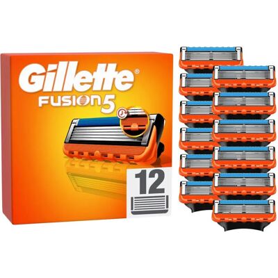 Lames de Rasoir Gillette Fusion5 pour Hommes - Orange/Noir - 12 Pièces Lames de Rasoir Gillette Fusion5 pour Hommes - Orange/Noir - 12 Pièces