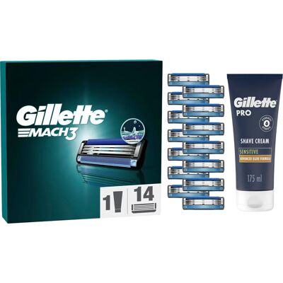 Gillette Mach3 Razor Blades Set - 14 Blades, Trimmer, Shaving Cream Gillette Mach3 Razor Blades Set - 14 Blades, Trimmer, Shaving Cream