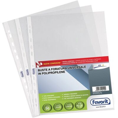 Favorit - Fundas para Documentos A4 - 50 piezas - Transparente, Perforación Universal Favorit - Fundas para Documentos A4 - 50 piezas - Transparente, Perforación Universal