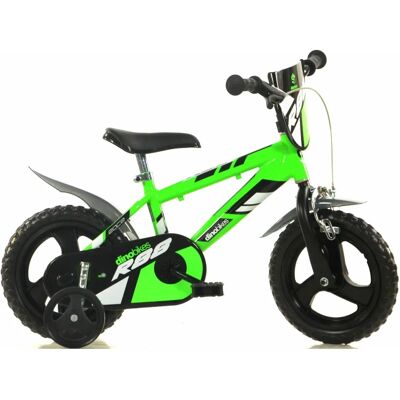 DINO Kinderfahrrad 12 Zoll Grün mit Stützrädern & Frontschild DINO Kinderfahrrad 12 Zoll Grün mit Stützrädern & Frontschild