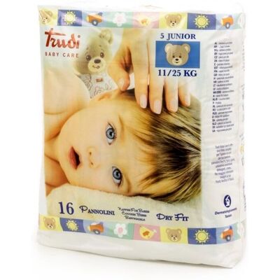 Pannolini Junior Trudi Baby Care - 11/25kg - 16 Pezzi Pannolini Junior Trudi Baby Care - 11/25kg - 16 Pezzi