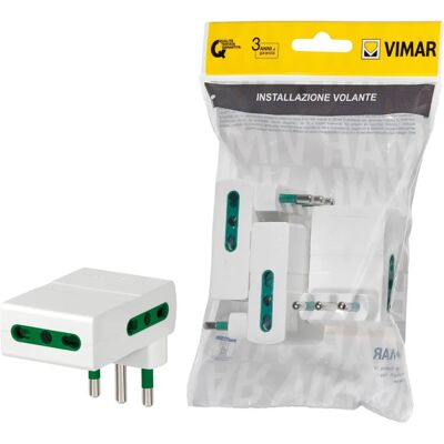 Vimar FP00311.B Meervoudige adapter - Ruimtebesparend, 3 stopcontacten, Italiaans standaard Vimar FP00311.B Meervoudige adapter - Ruimtebesparend, 3 stopcontacten, Italiaans standaard