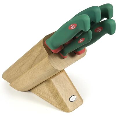 Sanelli - Bloc de découpe professionnel en chêne avec 5 couteaux Sanelli - Bloc de découpe professionnel en chêne avec 5 couteaux