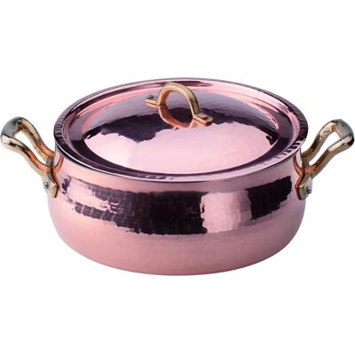 Poêle en cuivre Agnelli martelé 2mm - Casserole basse bombée Poêle en cuivre Agnelli martelé 2mm - Casserole basse bombée