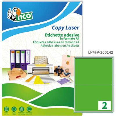 Étiquettes TICO Vert Fluorescentes - Coins Arrondis - Permanentes - 200x142mm - 70 Feuilles Étiquettes TICO Vert Fluorescentes - Coins Arrondis - Permanentes - 200x142mm - 70 Feuilles