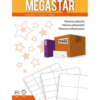 Megastar LP4MS-3714 - Hojas de Etiquetas Blancas - 37x14mm - 100 Hojas Megastar LP4MS-3714 - Hojas de Etiquetas Blancas - 37x14mm - 100 Hojas