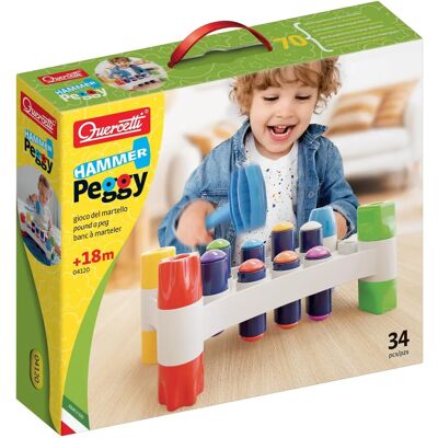 Quercetti Hammer Peggy - Lernspielzeug - Robuster Kunststoffhammer - 8 bunte Nägel - Fördert Hand-Auge-Koordination - 18 Monate+ Quercetti Hammer Peggy - Lernspielzeug - Robuster Kunststoffhammer - 8 bunte Nägel - Fördert Hand-Auge-Koordination - 18 Monate+