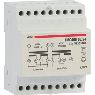 VEMER VE303400 TMC 400 63/24 Transformador - Montagem em trilho DIN - 63VA VEMER VE303400 TMC 400 63/24 Transformador - Montagem em trilho DIN - 63VA