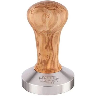 Tamper ze stali nierdzewnej i drewna oliwnego Motta - 58mm - Płaska podstawa Tamper ze stali nierdzewnej i drewna oliwnego Motta - 58mm - Płaska podstawa