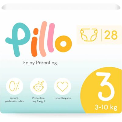 Pillo Premium Taille 3 Couches Jetables - Bébé Sec et Confortable - Publicité Pillo Premium Taille 3 Couches Jetables - Bébé Sec et Confortable - Publicité