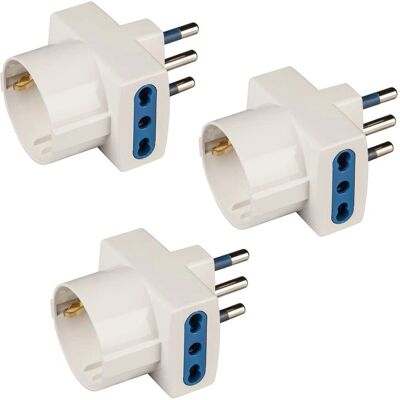 POLY POOL PP0468.3 Ensemble de 3 adaptateurs avec 2 prises bipolaires, P30 standard italien/allemand, Grande fiche italienne 16A POLY POOL PP0468.3 Ensemble de 3 adaptateurs avec 2 prises bipolaires, P30 standard italien/allemand, Grande fiche italienne 16A