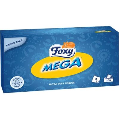 Foxy Mega Celulosa Blanca - Pañuelos Faciales 200 Unidades Foxy Mega Celulosa Blanca - Pañuelos Faciales 200 Unidades