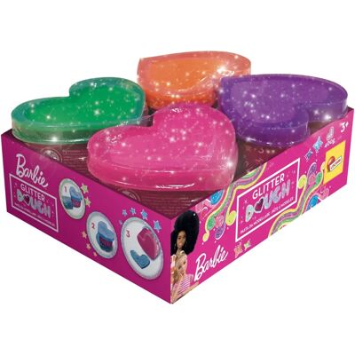 Set de pâte à modeler Barbie avec paillettes - 4 pots - Publicité Set de pâte à modeler Barbie avec paillettes - 4 pots - Publicité