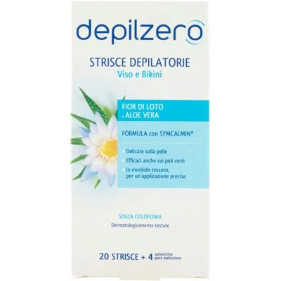Depilzero Strisce Depilatorie Viso e Bikini per Pelli Sensibili (20 + 4 pz) Depilzero Strisce Depilatorie Viso e Bikini per Pelli Sensibili (20 + 4 pz)