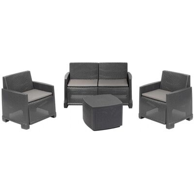 Conjunto de Jardín Antracita IPAE PROGARDEN: 2 Sillones, 1 Sofá, 1 Mesa Conjunto de Jardín Antracita IPAE PROGARDEN: 2 Sillones, 1 Sofá, 1 Mesa