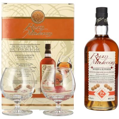 Malecon Añejo 12 Años Reserva Superior 0,7l 40% mit 2 Gläsern Malecon Añejo 12 Años Reserva Superior 0,7l 40% mit 2 Gläsern