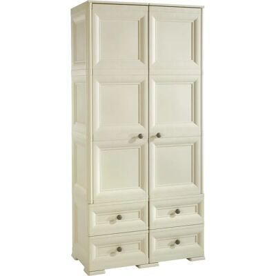 Armoire en résine TONTARELLI avec porte impression bois 4 tiroirs 2 étagères - Cabinet de rangement - Publicité Armoire en résine TONTARELLI avec porte impression bois 4 tiroirs 2 étagères - Cabinet de rangement - Publicité