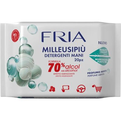 Salviette disinfettanti Fria - 70% alcool - Profumo di menta fresca - 20 pezzi Salviette disinfettanti Fria - 70% alcool - Profumo di menta fresca - 20 pezzi