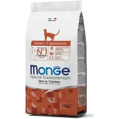Cibo per gatti senior Monge - Pollo, 1,5kg Cibo per gatti senior Monge - Pollo, 1,5kg