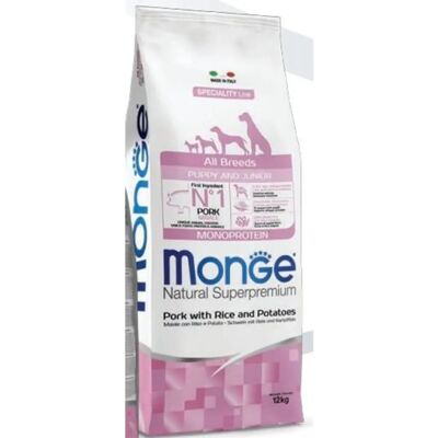 Monge Minden Fajta Kölyök Junior Sertés, Rizs & Burgonya - Száraz kutyaeledel Monge Minden Fajta Kölyök Junior Sertés, Rizs & Burgonya - Száraz kutyaeledel