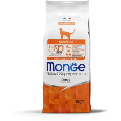 Nourriture sèche pour chats stérilisés au canard Monge - 10kg - Publicité Nourriture sèche pour chats stérilisés au canard Monge - 10kg - Publicité
