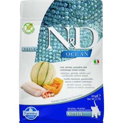 Farmina N&D Ocean Chat Cod Crevettes Courge Melon Cantaloupe - Nourriture pour Chatons - Publicité Farmina N&D Ocean Chat Cod Crevettes Courge Melon Cantaloupe - Nourriture pour Chatons - Publicité
