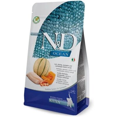Farmina N&D Ocean Kitten Getreidefreie Rezeptur mit Kabeljau, Garnelen, Kürbis und Melone - 1,5 kg Farmina N&D Ocean Kitten Getreidefreie Rezeptur mit Kabeljau, Garnelen, Kürbis und Melone - 1,5 kg