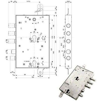 MOTTURA - Cerradura de Seguridad Tripla - Cerradura para Puertas Blindadas MOTTURA - Cerradura de Seguridad Tripla - Cerradura para Puertas Blindadas